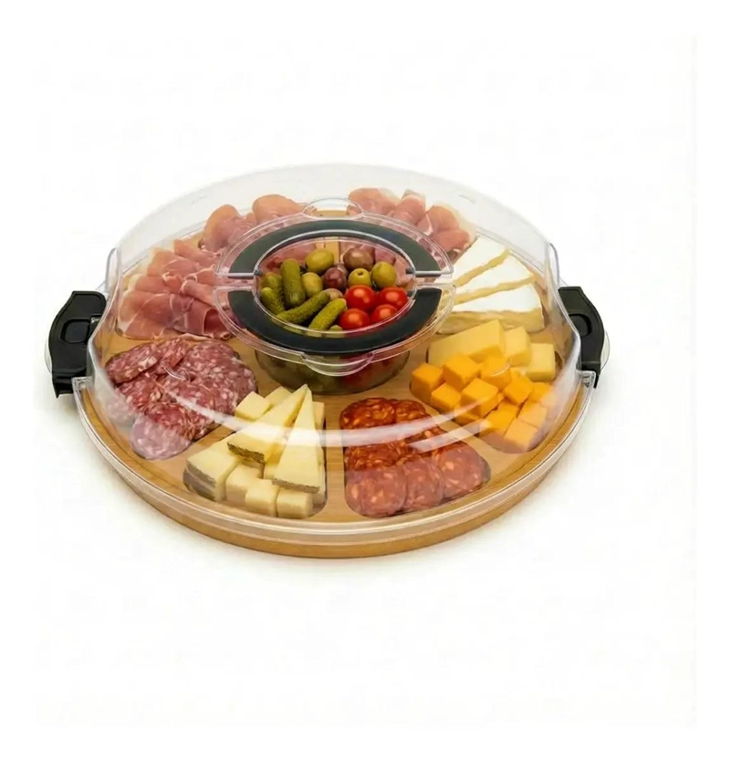 TABLA PARA QUESOS DE BAMBU CON TAPA 34X37 CM IDEAL PARA SERVIR - 1