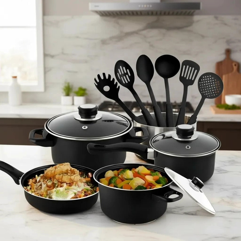 SET DE COCINA CON 13 PIEZAS DE OLLAS Y SARTENES ANTIADHERENTES - 1