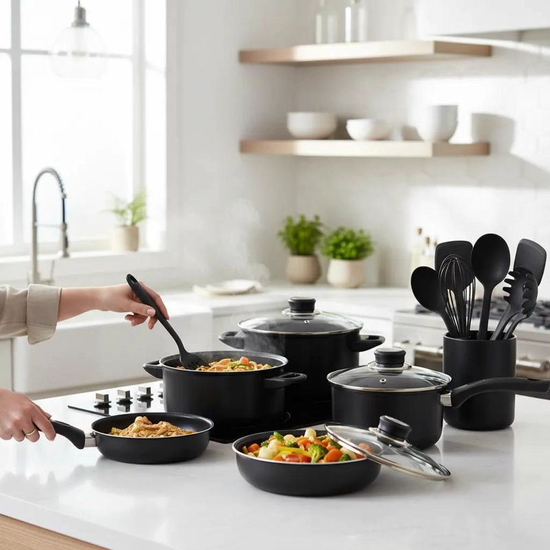 SET DE COCINA CON 13 PIEZAS DE OLLAS Y SARTENES ANTIADHERENTES - 3