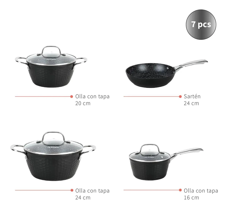 SET DE COCINA ANTIADHERENTE 7 PIEZAS CON RECUBRIMIENTO DURADERO - 4