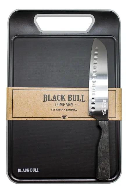 SET DE TABLA DE CORTAR Y CUCHILLO SANTOKU CON MANGO ERGONOMICO NEGRO - 1
