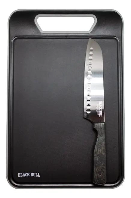 SET DE TABLA DE CORTAR Y CUCHILLO SANTOKU CON MANGO ERGONOMICO NEGRO - 2