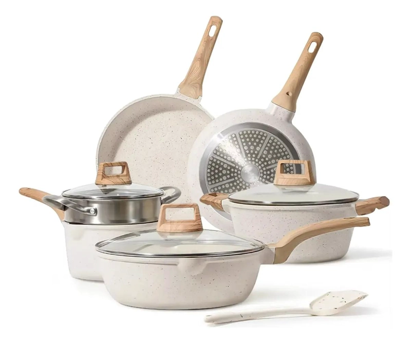 JUEGO DE OLLAS ANTIADHERENTES DE PIEDRA CON 10 PIEZAS PARA COCINA - 1