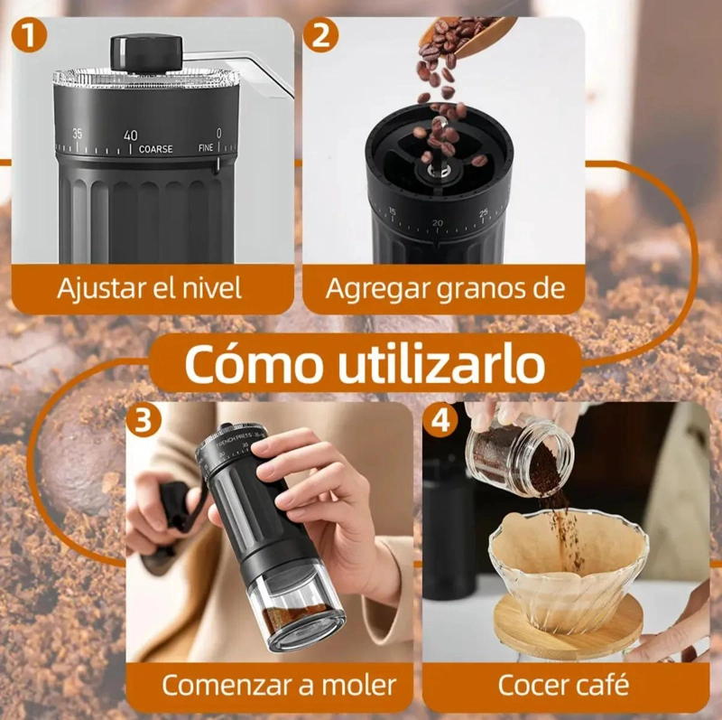 CAFETERA PORTATIL CON MANIVELA PARA PREPARAR CAFE  EN CASA COLOR NEGRO - 5