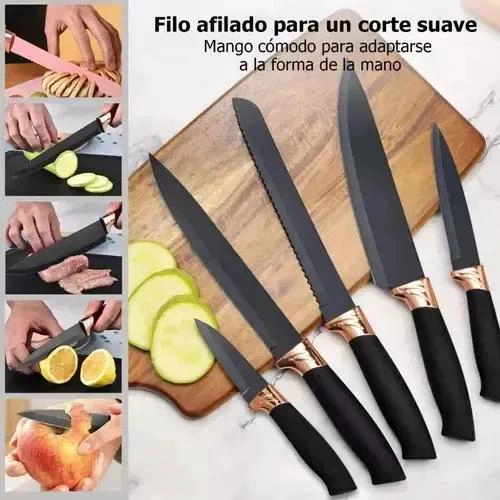 SET COMPLETO DE CUCHILLOS Y UTENSILIOS DE COCINA CON BASE NEGRA - 2