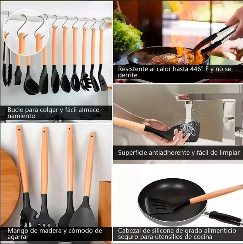 SET COMPLETO DE CUCHILLOS Y UTENSILIOS DE COCINA CON BASE NEGRA - 4