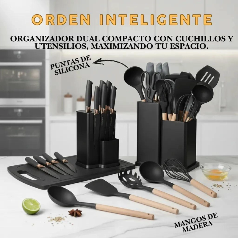 SET COMPLETO DE CUCHILLOS Y UTENSILIOS DE COCINA CON BASE NEGRA - 5