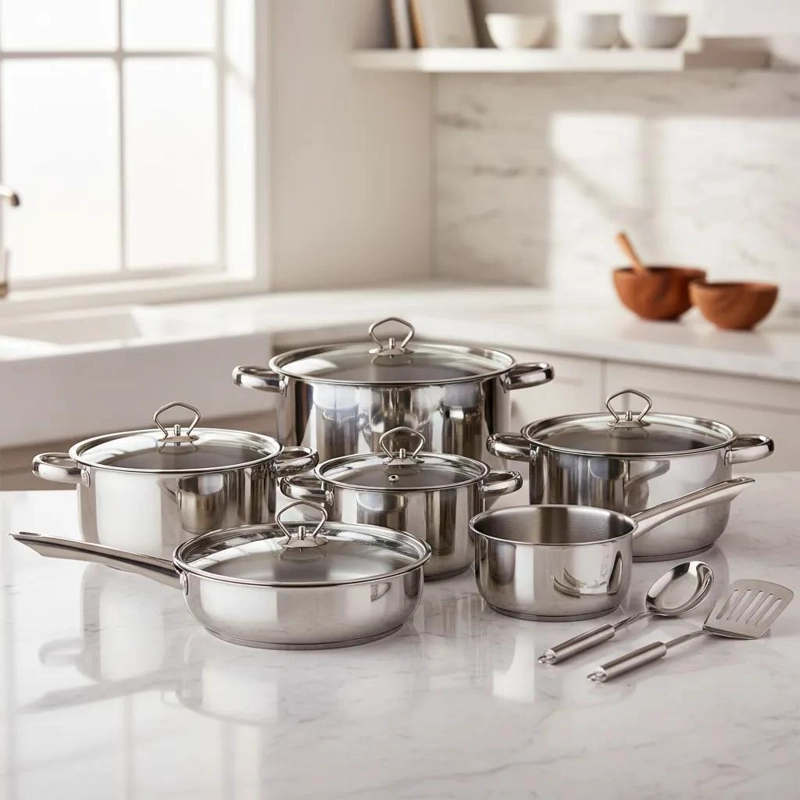 JUEGO DE OLLAS DE ACERO INOXIDABLE CON 15 PIEZAS PARA COCINA COMPLETA - 1