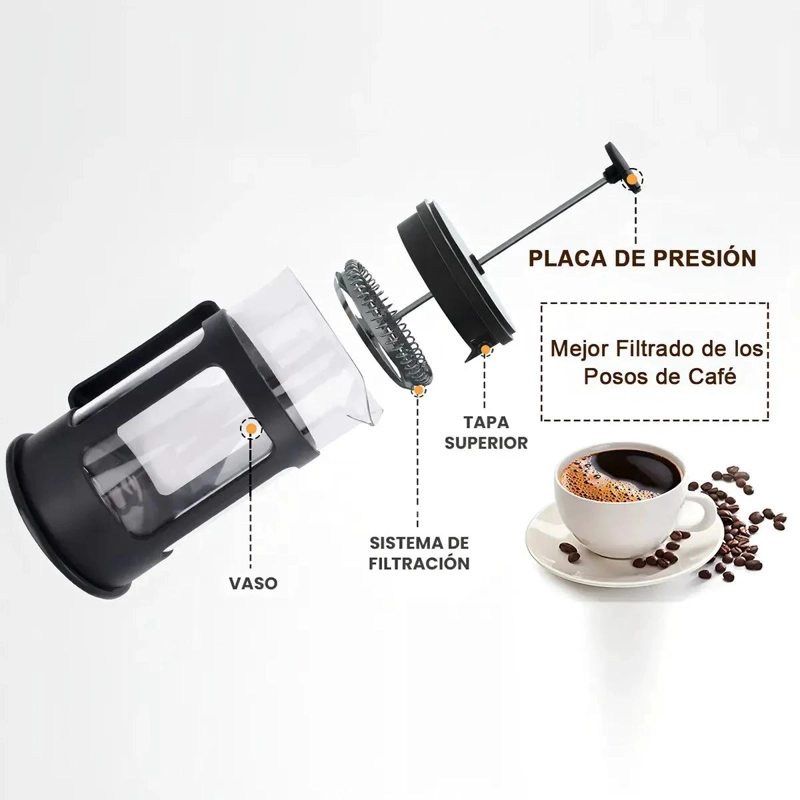 CAFETERA PRENSA FRANCESA DE VIDRIO PARA CAFE  Y TE  CAPACIDAD 1 LITRO - 4
