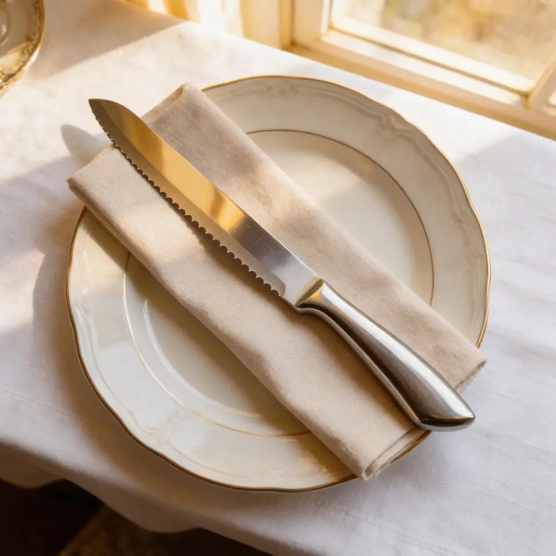 CUCHILLO PARA PAN DE ACERO INOXIDABLE CON HOJA PLATEADA - 2