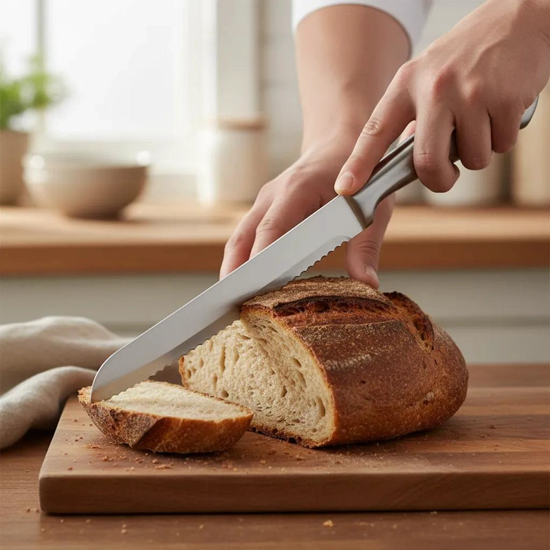 CUCHILLO PARA PAN DE ACERO INOXIDABLE CON HOJA PLATEADA - 3