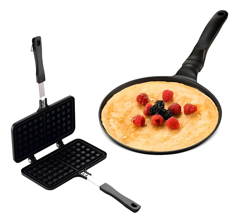 SARTENES PARA WAFFLES Y PANQUEQUES EN GRIS OSCURO CON RECUBRIMIENTO ANTIADHER - 1