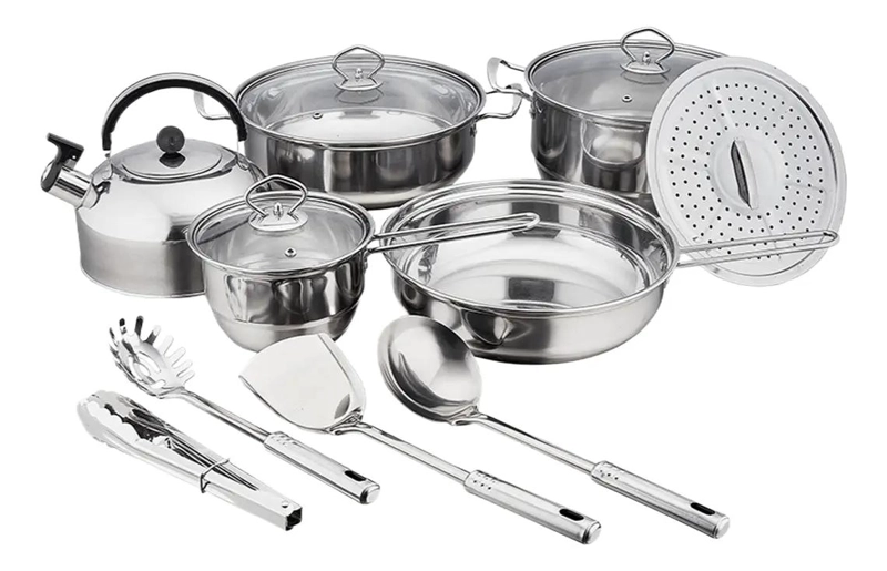 JUEGO DE COCINA DE ACERO INOXIDABLE PARA INDUCCION CON 14 PIEZAS - 1