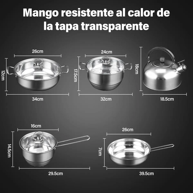 JUEGO DE COCINA DE ACERO INOXIDABLE PARA INDUCCION CON 14 PIEZAS - 4