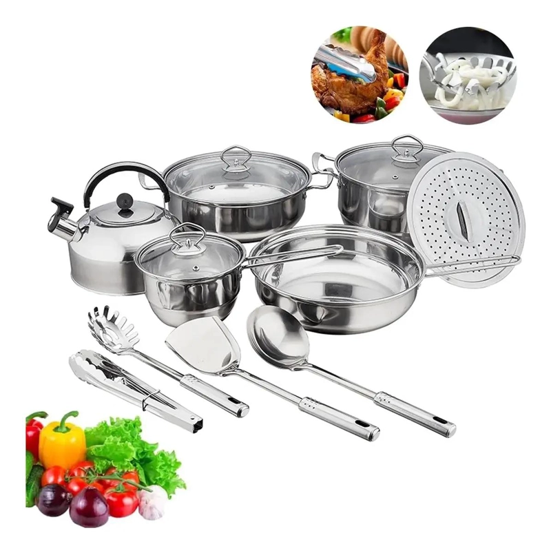 JUEGO DE COCINA DE ACERO INOXIDABLE PARA INDUCCION CON 14 PIEZAS - 5