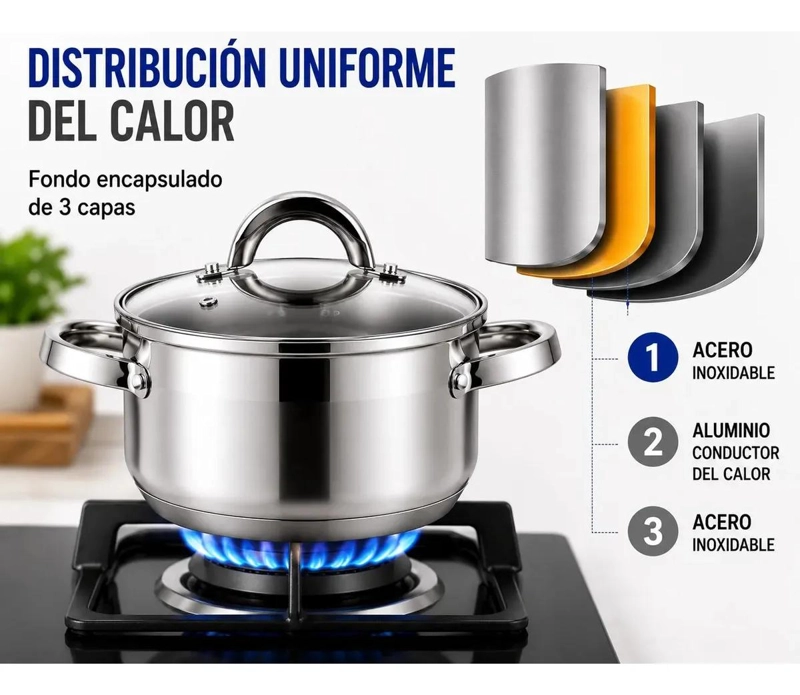JUEGO DE OLLAS DE ACERO INOXIDABLE CON 8 PIEZAS PARA COCINA - 5