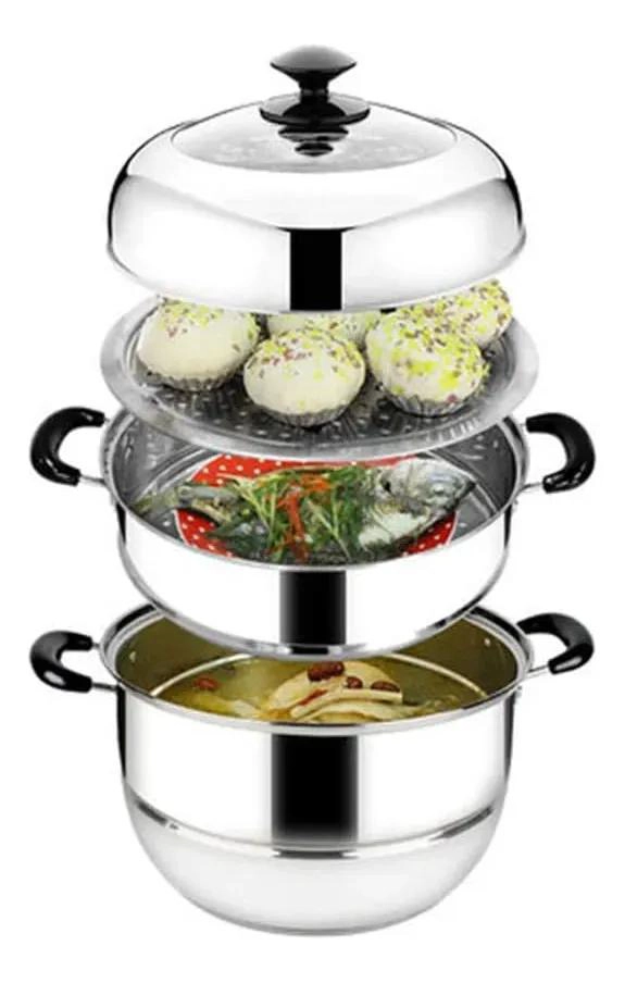 VAPORERA DE ACERO INOXIDABLE CON 3 NIVELES Y DIAMETRO DE 32 CM PARA COCINA - 1