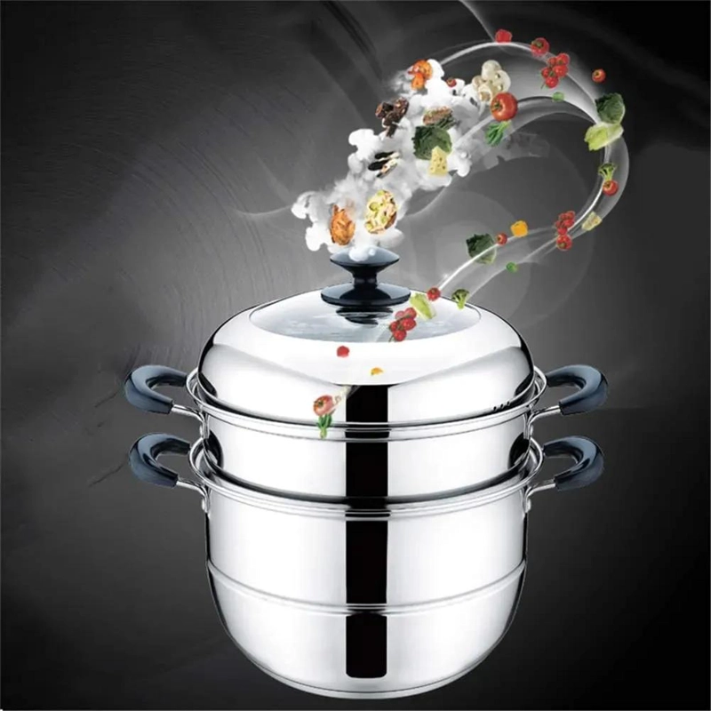 VAPORERA DE ACERO INOXIDABLE CON 3 NIVELES Y DIAMETRO DE 32 CM PARA COCINA - 3