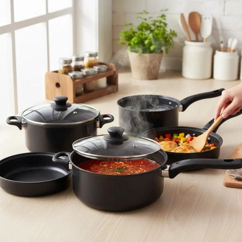 JUEGO DE OLLAS ANTIADHERENTES CON 7 PIEZAS PARA COCINA - 3