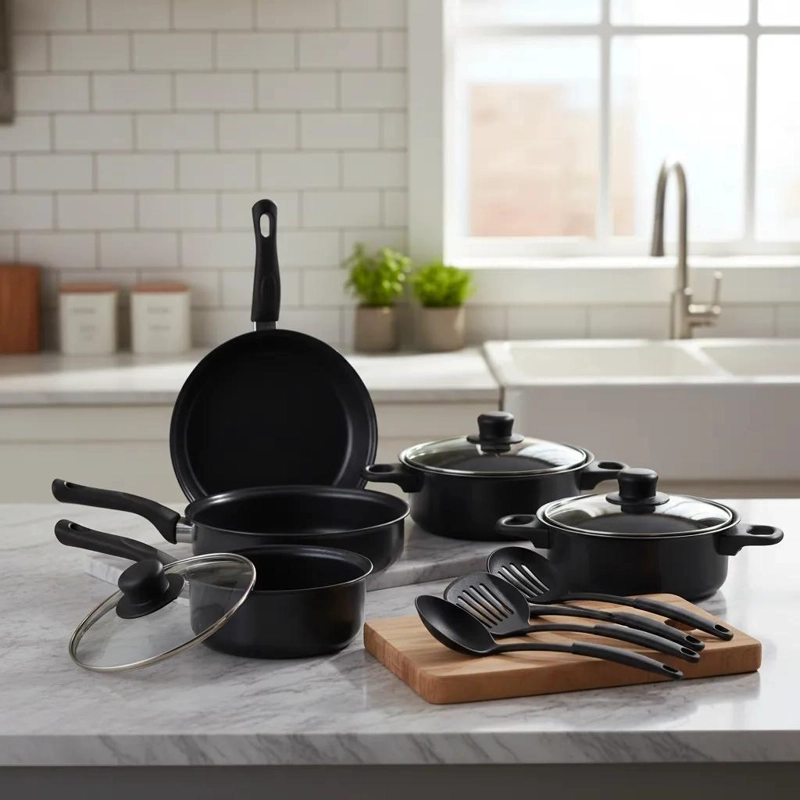 JUEGO DE COCINA ANTIADHERENTE CON 13 PIEZAS Y UTENSILIOS INCLUIDOS - 1