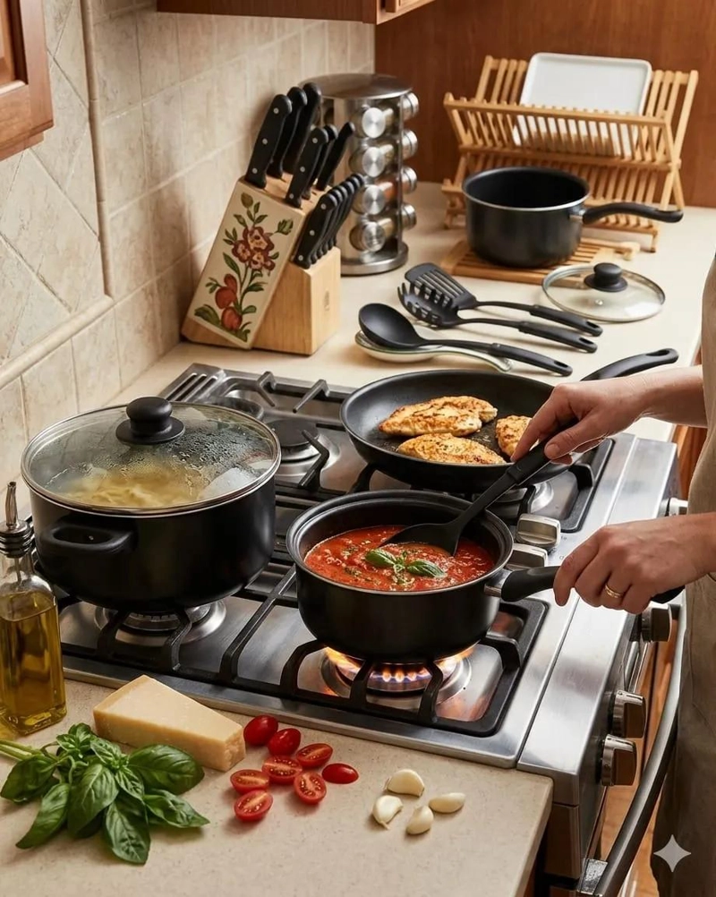 JUEGO DE COCINA ANTIADHERENTE CON 13 PIEZAS Y UTENSILIOS INCLUIDOS - 3