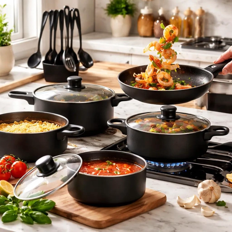 JUEGO DE COCINA ANTIADHERENTE CON 13 PIEZAS Y UTENSILIOS INCLUIDOS - 5