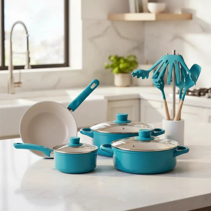 JUEGO DE COCINA DE 13 PIEZAS CON REVESTIMIENTO ANTIADHERENTE Y UTENSILIOS - 1