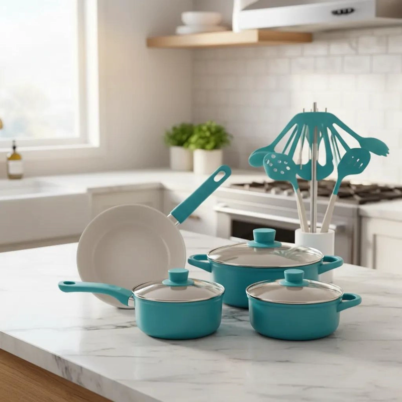 JUEGO DE COCINA DE 13 PIEZAS CON REVESTIMIENTO ANTIADHERENTE Y UTENSILIOS - 2