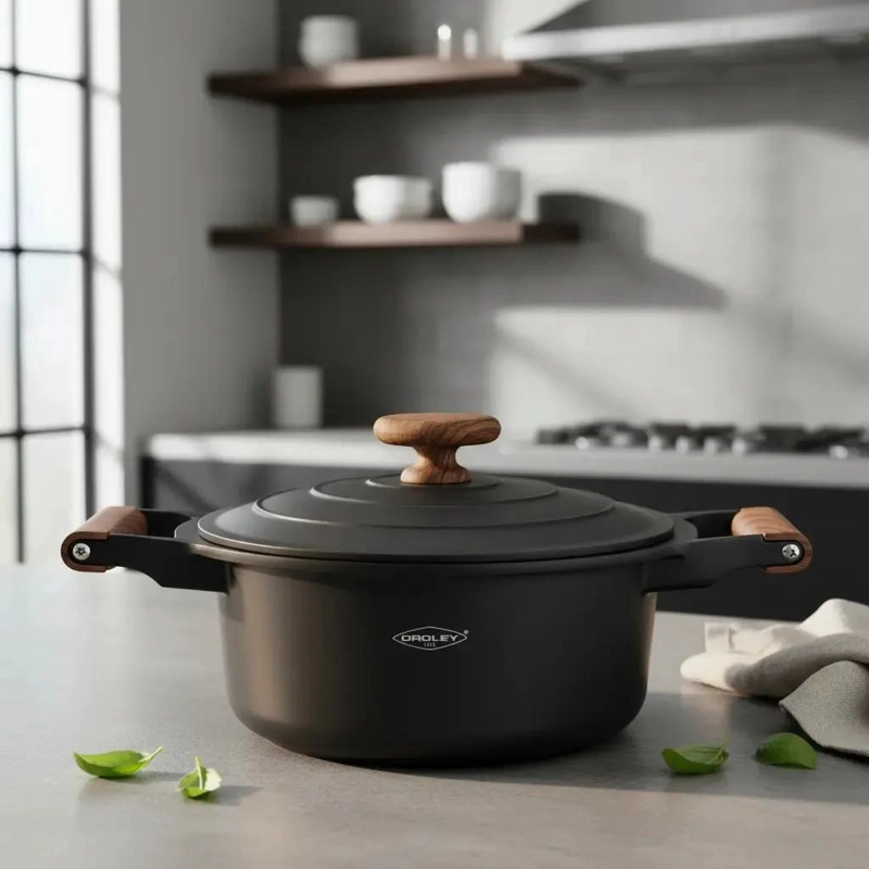 OLLA CON TAPA DE 20 CM EN COLOR NEGRO PARA COCINA DIARIA - 1