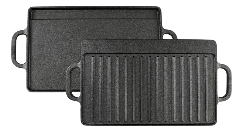 PLANCHA CHURRASQUERA REVERSIBLE DE HIERRO FUNDIDO 50X25 CM PARA COCINA - 1