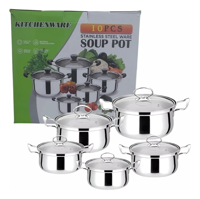 JUEGO DE OLLAS DE ACERO INOXIDABLE CON TAPA DE VIDRIO 10 PIEZAS - 1