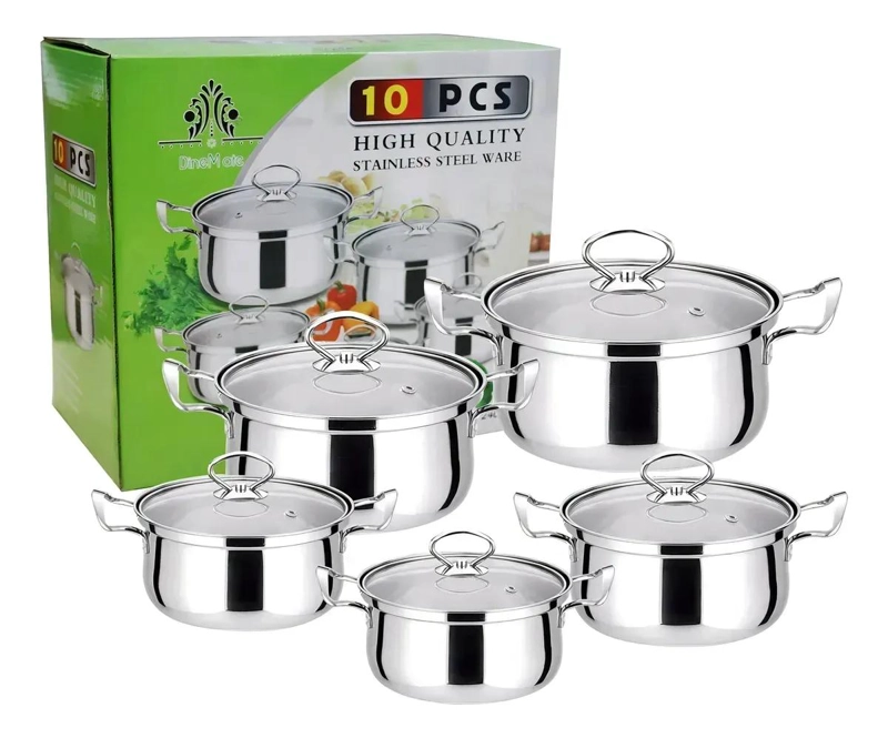 SET DE 10 PIEZAS DE OLLAS EN ACERO INOXIDABLE PARA COCINA - 1