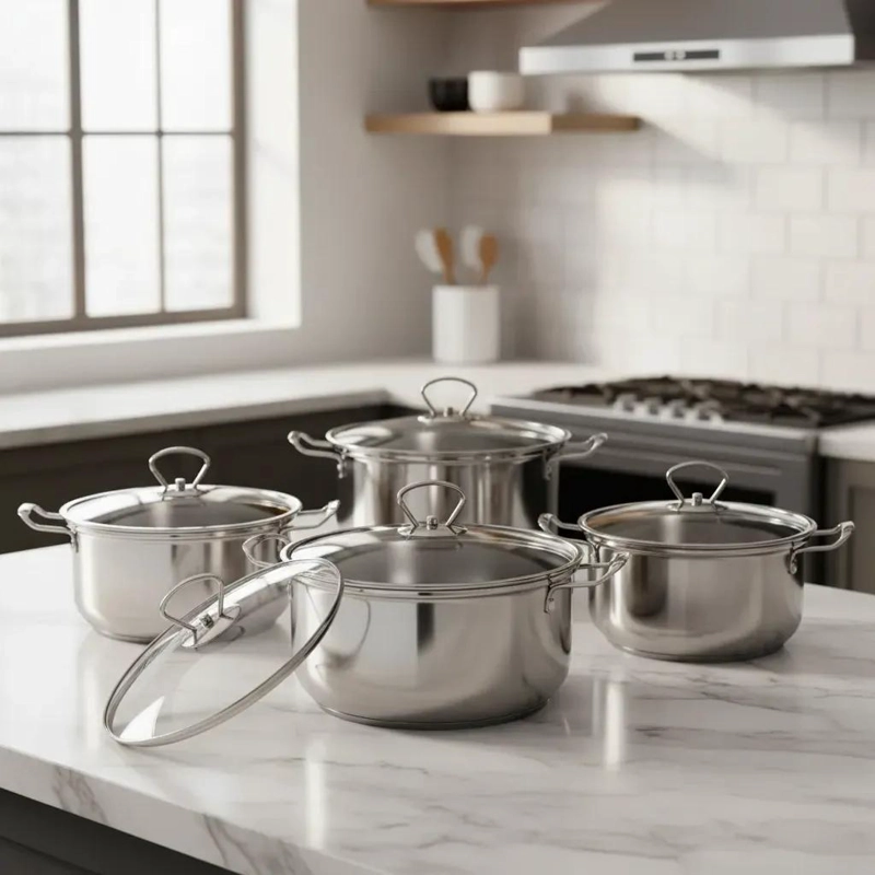 SET DE 10 PIEZAS DE OLLAS EN ACERO INOXIDABLE PARA COCINA - 2