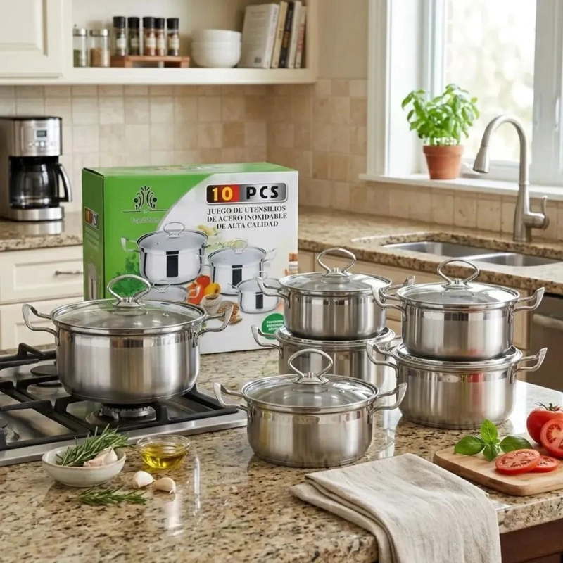 SET DE 10 PIEZAS DE OLLAS EN ACERO INOXIDABLE PARA COCINA - 3