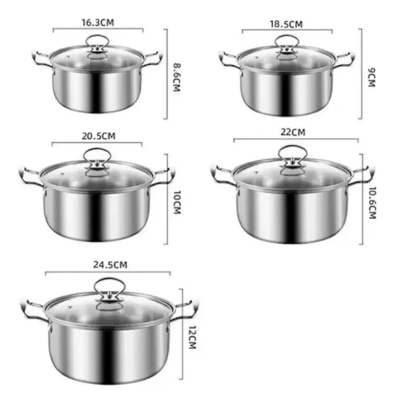 SET DE 10 PIEZAS DE OLLAS EN ACERO INOXIDABLE PARA COCINA - 4