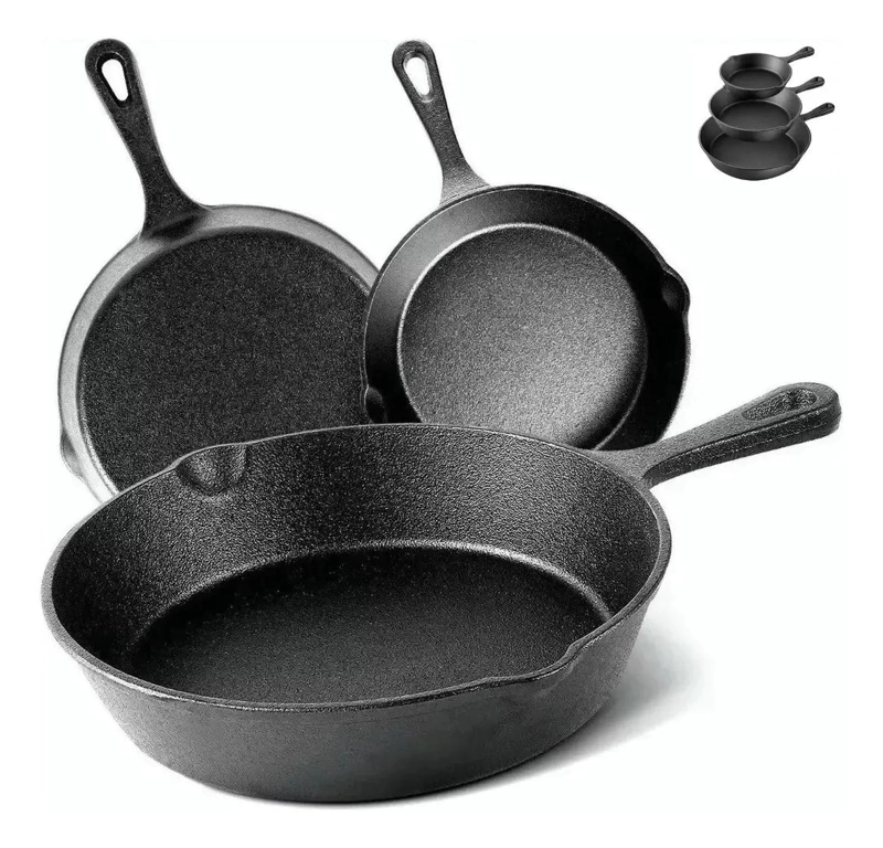 JUEGO DE 3 SARTENES DE HIERRO FUNDIDO PARA COCINA VERSATIL - 1