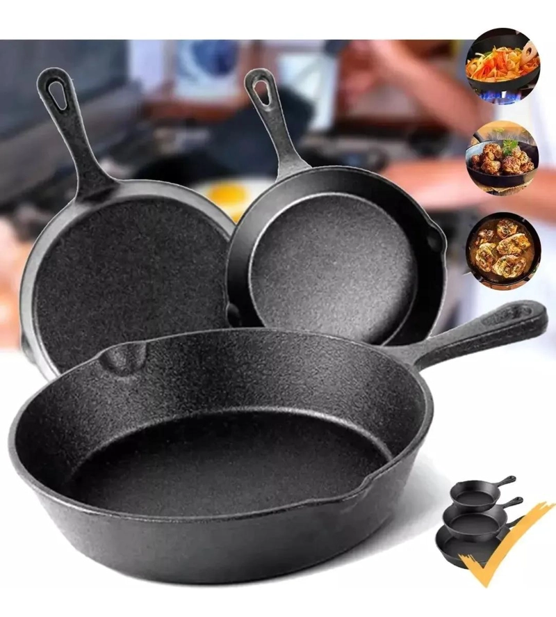 JUEGO DE 3 SARTENES DE HIERRO FUNDIDO PARA COCINA VERSATIL - 5