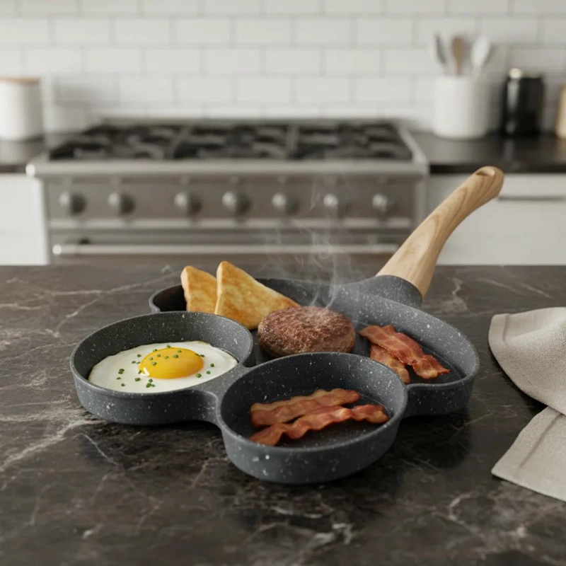SARTE N ANTIADHERENTE CON 3 DIVISIONES PARA COCINAR VARIOS ALIMENTOS - 1