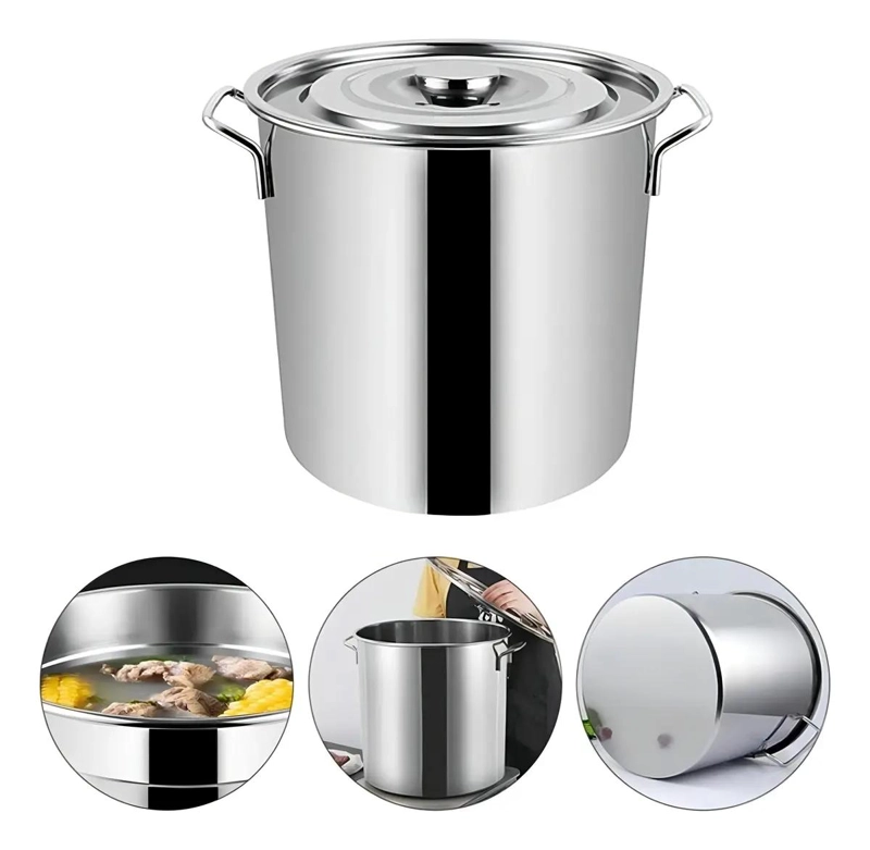 OLLA DE ACERO INOXIDABLE CON FONDO REFORZADO DE 35 LITROS COLOR PLATEADO - 1
