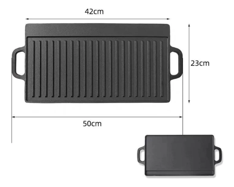 PLANCHA CHURRASQUERA REVERSIBLE DE HIERRO FUNDIDO 2 EN 1 PARA COCINA - 2