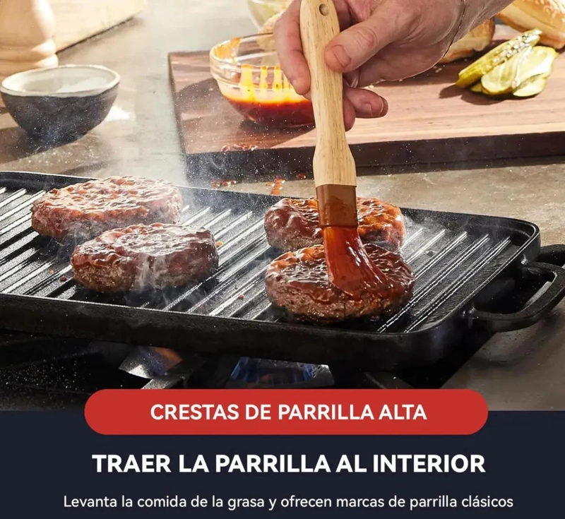PLANCHA CHURRASQUERA REVERSIBLE DE HIERRO FUNDIDO 2 EN 1 PARA COCINA - 4