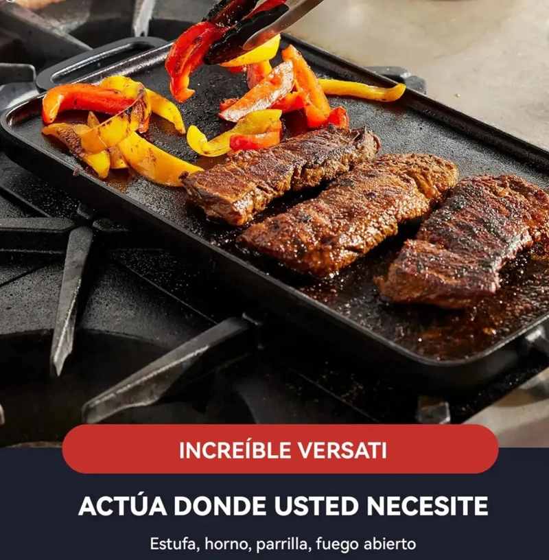 PLANCHA CHURRASQUERA REVERSIBLE DE HIERRO FUNDIDO 2 EN 1 PARA COCINA - 5