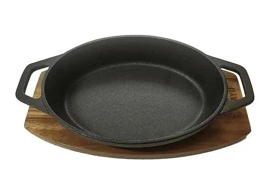 SARTE N CACEROLA DE HIERRO FUNDIDO CON BASE DE MADERA COLOR NEGRO - 2