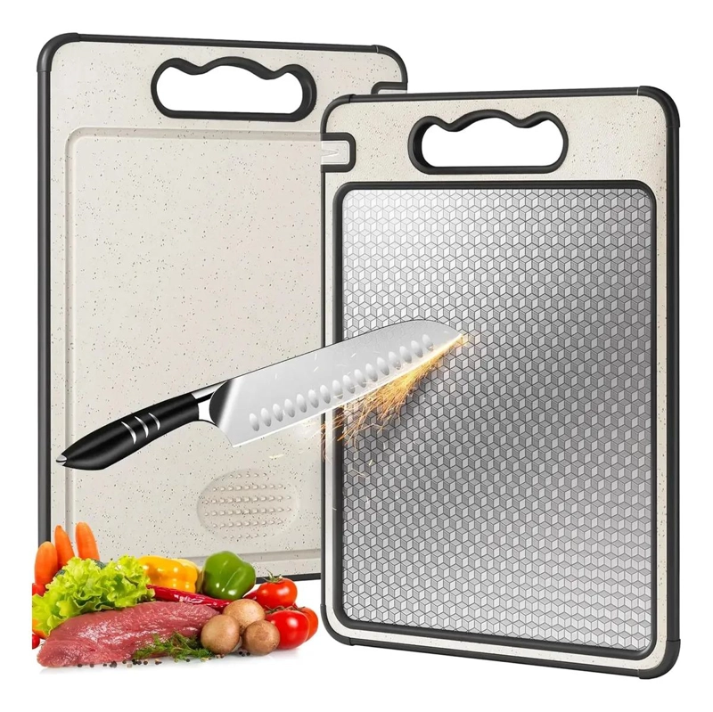TABLA PARA CORTAR DOBLE CARA DE ACERO INOXIDABLE 36.5X25 CM PARA COCINA - 1