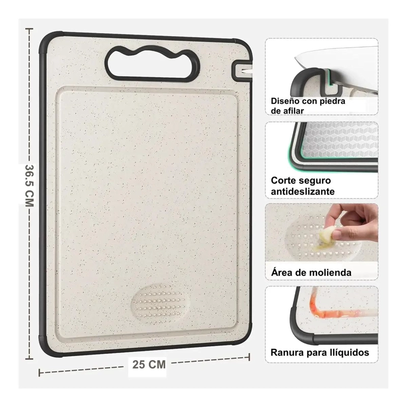 TABLA PARA CORTAR DOBLE CARA DE ACERO INOXIDABLE 36.5X25 CM PARA COCINA - 3