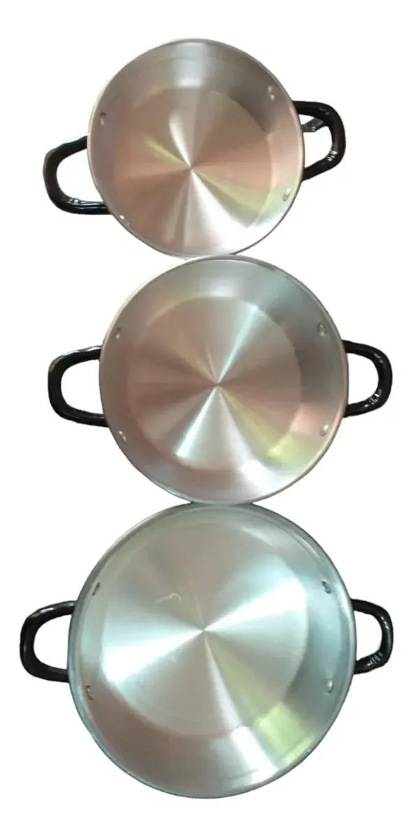 SET DE PAILAS PARA HUEVO DE ALUMINIO DE 14, 16 Y 18 CM - 1