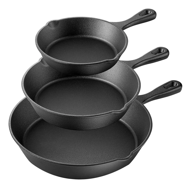 JUEGO DE 3 SARTENES DE HIERRO FUNDIDO COLOR NEGRO PARA COCINA - 1