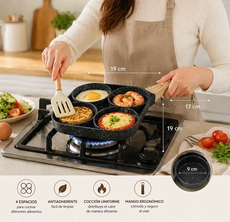 SARTE N CON 4 CAVIDADES ANTIADHERENTE PARA COCINAR HUEVOS Y DESAYUNOS - 3