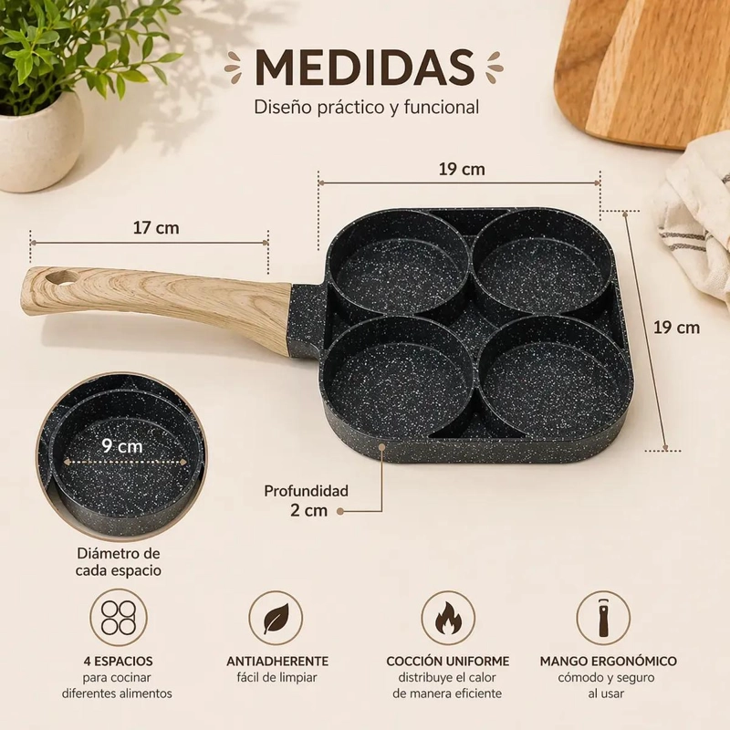 SARTE N CON 4 CAVIDADES ANTIADHERENTE PARA COCINAR HUEVOS Y DESAYUNOS - 4