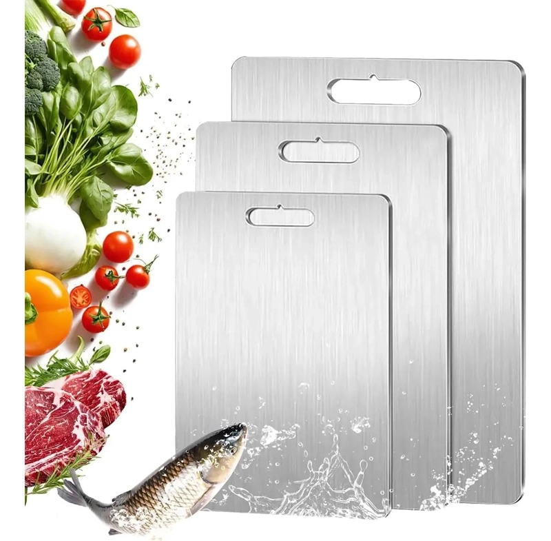 JUEGO DE 3 TABLAS DE PICAR DE ACERO INOXIDABLE PARA COCINA - 1